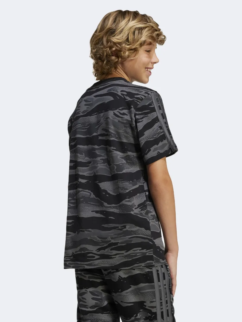 Adidas Seasonal Essentials Camo Kids Boys Sportswear T-Shirt Black/Grey