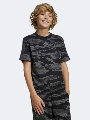 Adidas Seasonal Essentials Camo Kids Boys Sportswear T-Shirt Black/Grey