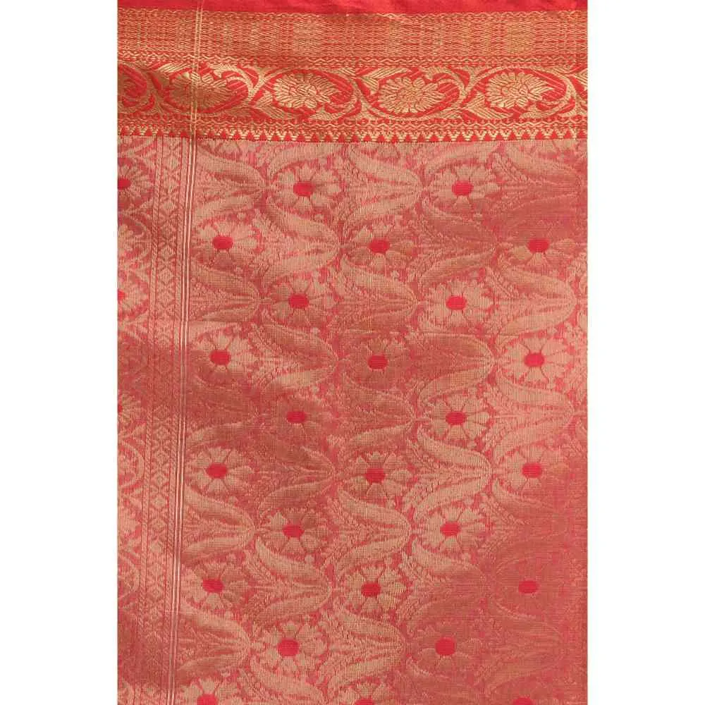 Angoshobha Handloom White Art Silk Kanchipuram Saree with Unstitched Blouse