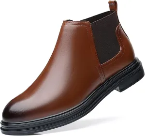 Ankle Boots for Men Elastic Bandage Burnished Toe Vegan Leather Waterproof On Non Slip Wearable Anti-Slip Dress Fashion