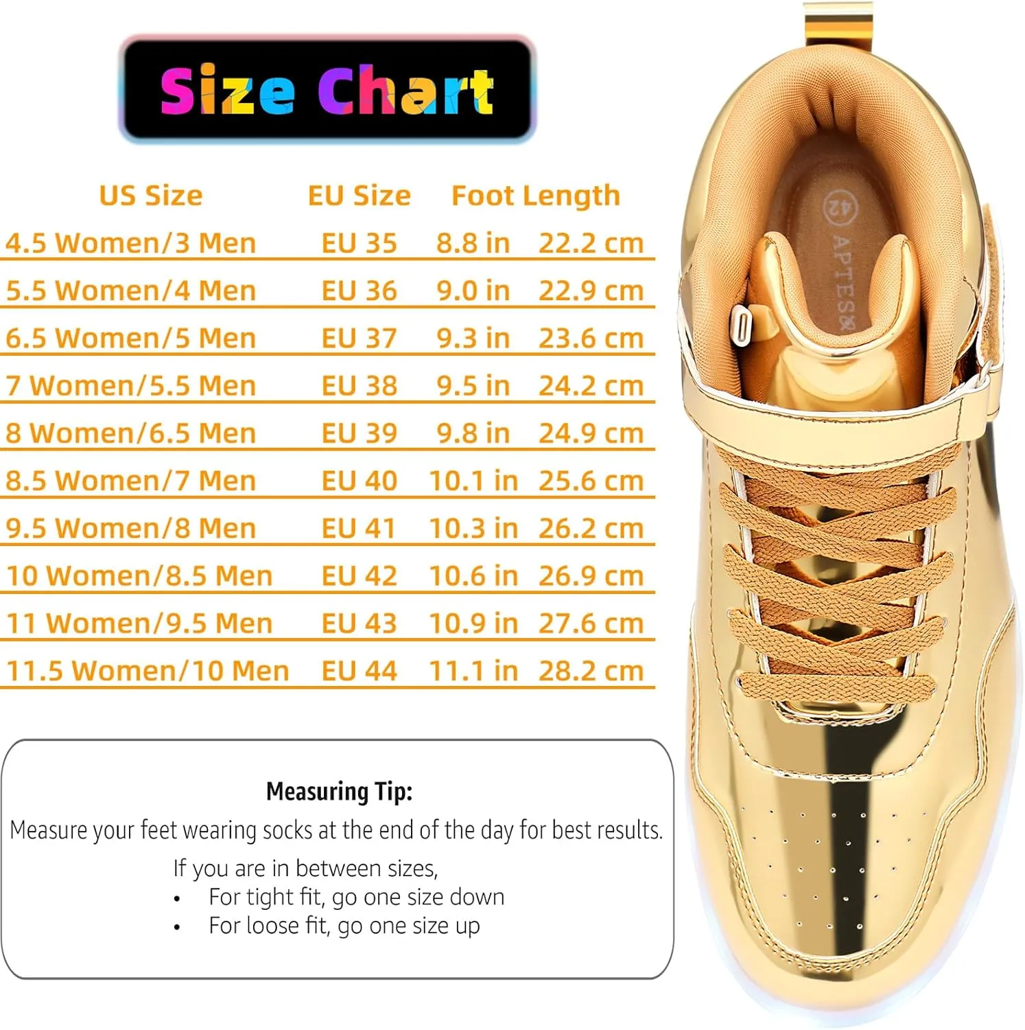 APTESOL Unisex LED Shoes High Top Light Up Sneakers for Women Men