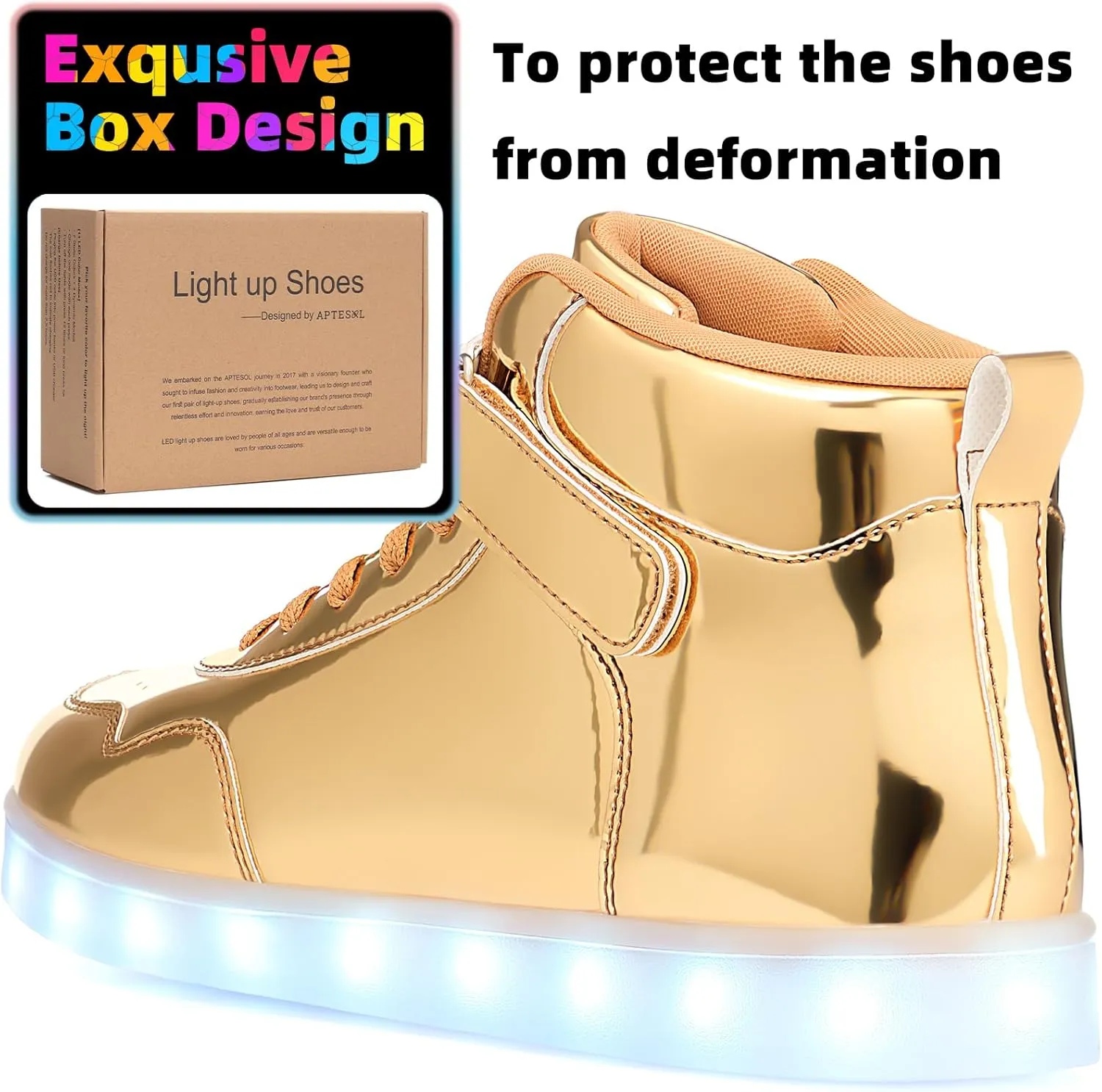 APTESOL Unisex LED Shoes High Top Light Up Sneakers for Women Men