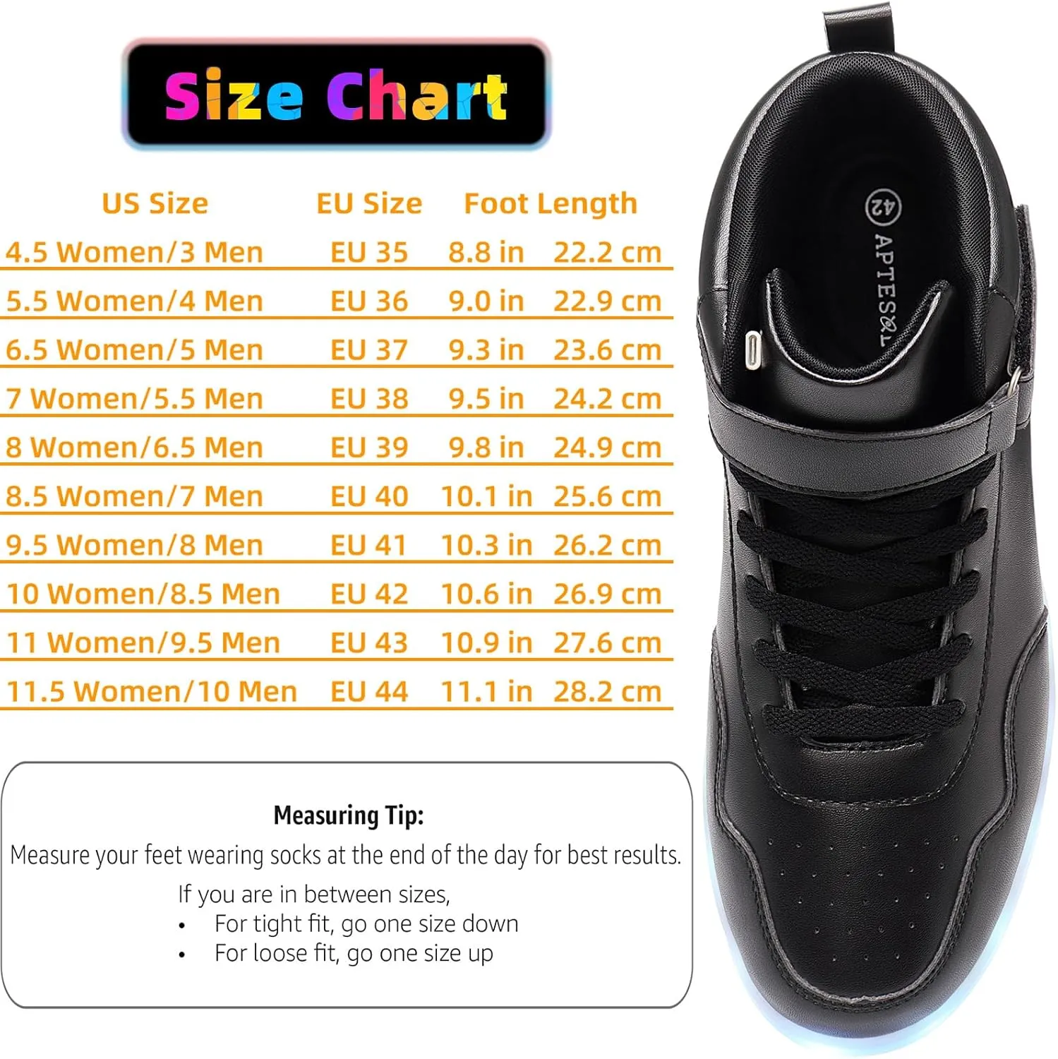 APTESOL Unisex LED Shoes High Top Light Up Sneakers for Women Men