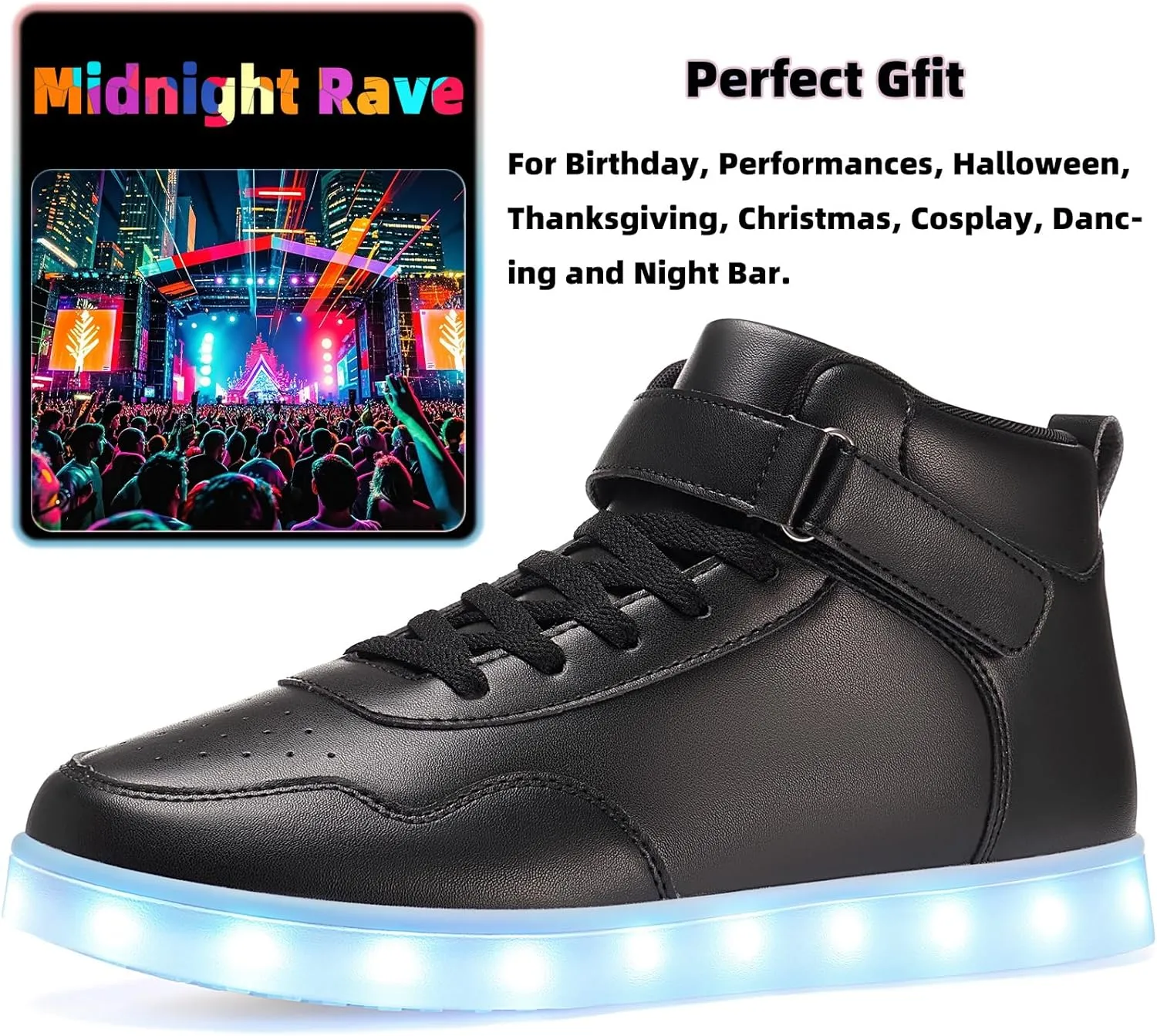 APTESOL Unisex LED Shoes High Top Light Up Sneakers for Women Men