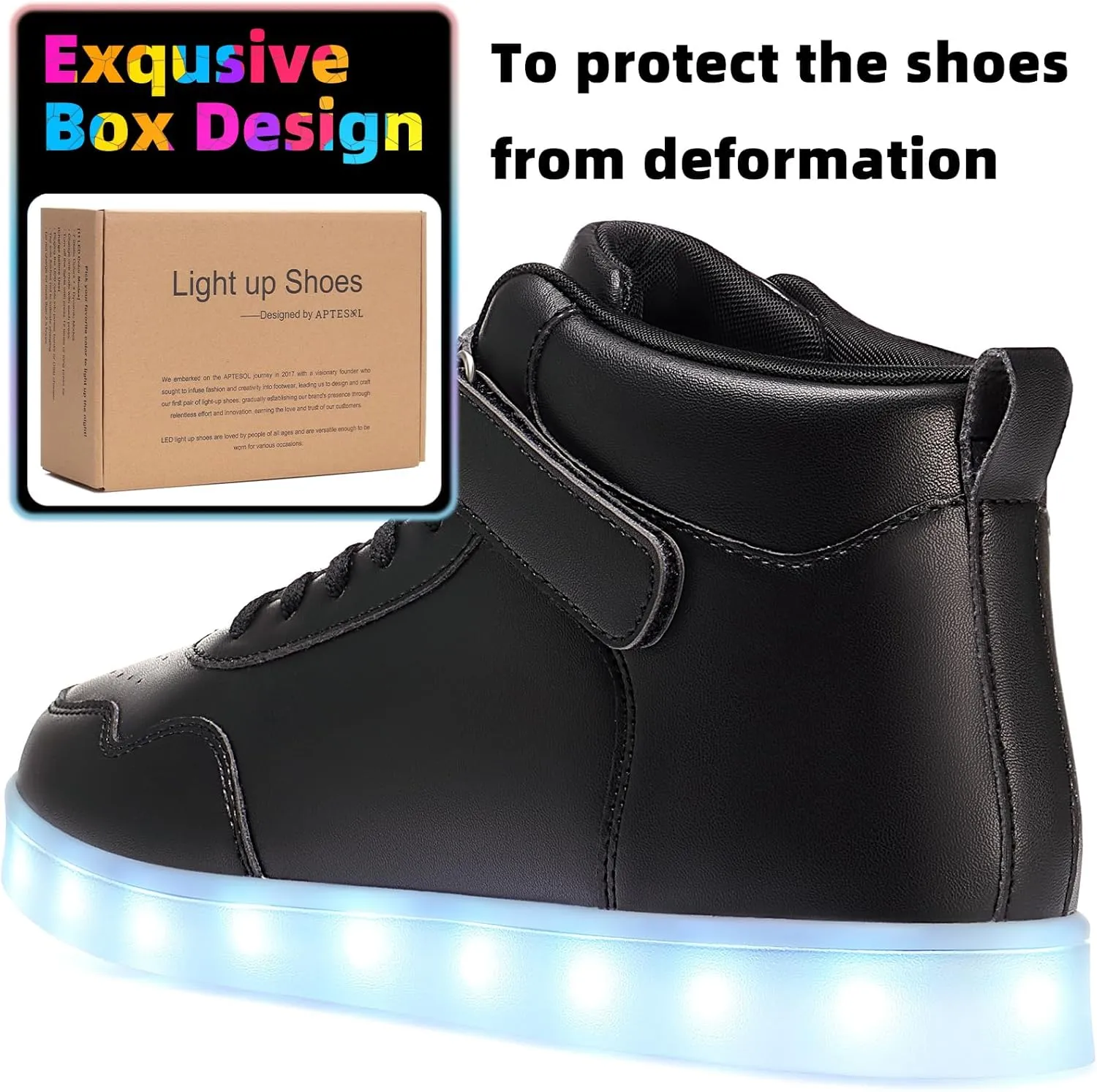 APTESOL Unisex LED Shoes High Top Light Up Sneakers for Women Men