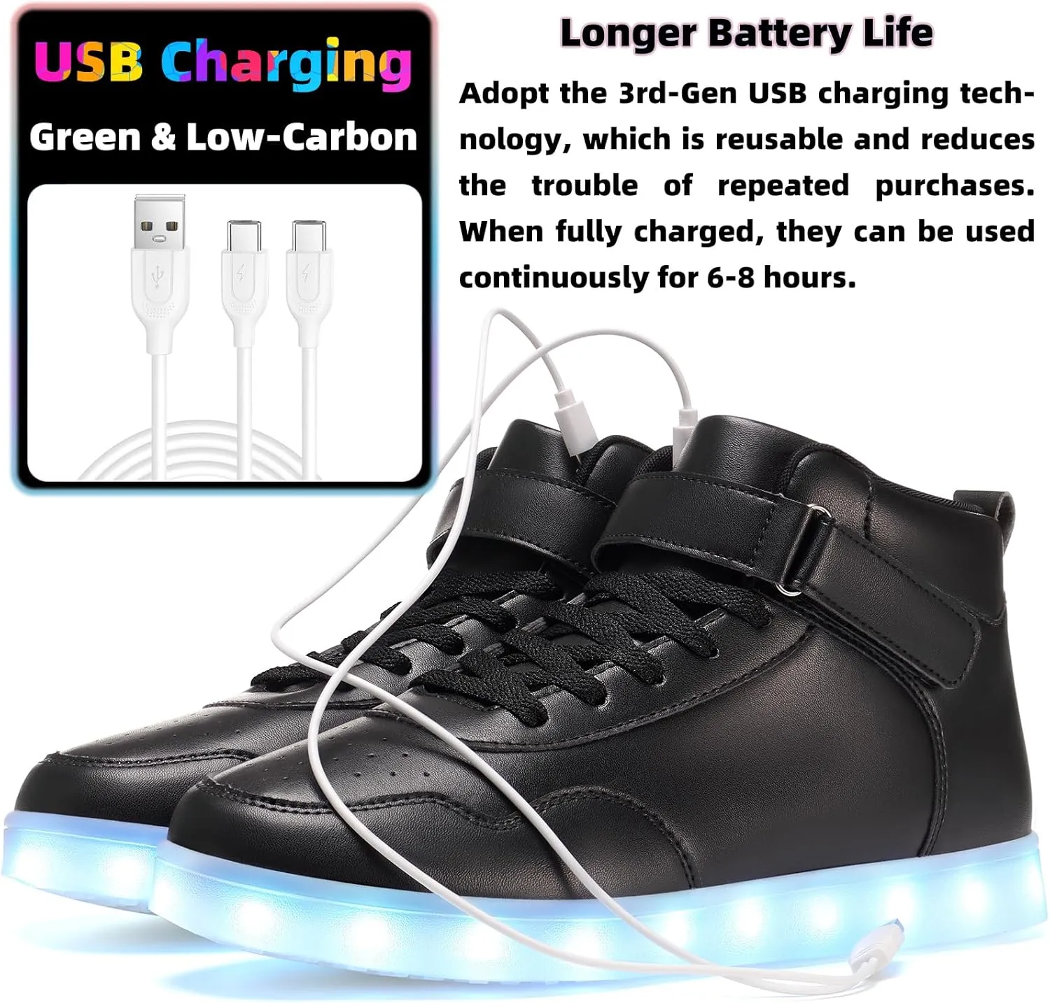 APTESOL Unisex LED Shoes High Top Light Up Sneakers for Women Men