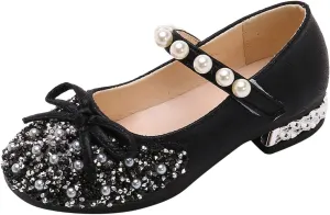 Baby Girls Beaded Sequins Sandals Cap Toe Ankle Strap Pearl Wedding Shoes Toddler Lightweight Comfy Summer Dress Shoes