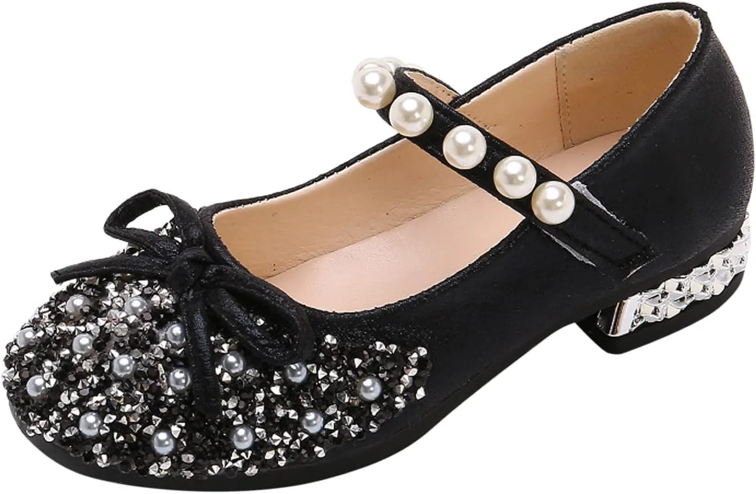 Baby Girls Beaded Sequins Sandals Cap Toe Ankle Strap Pearl Wedding Shoes Toddler Lightweight Comfy Summer Dress Shoes