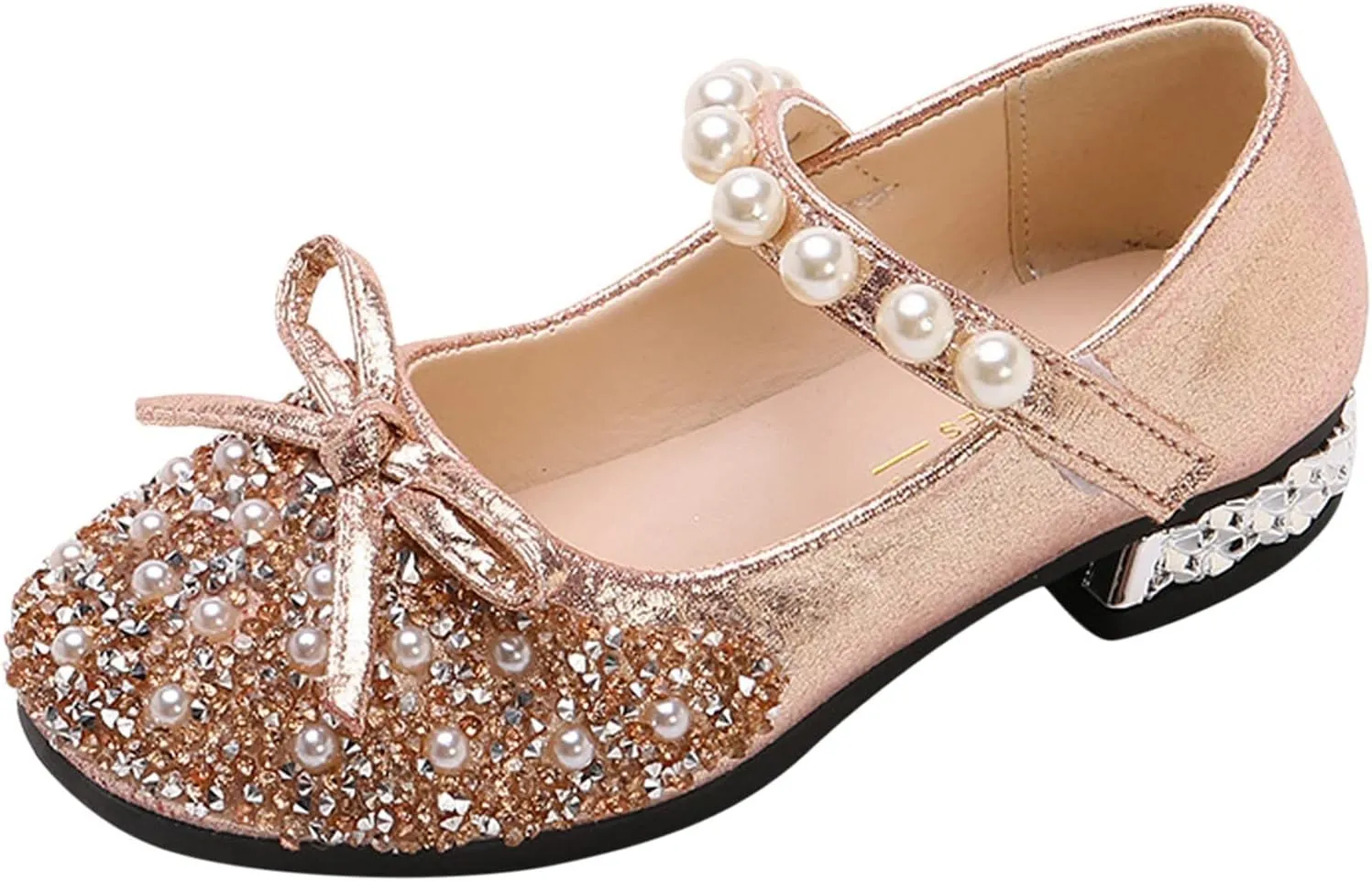 Baby Girls Beaded Sequins Sandals Cap Toe Ankle Strap Pearl Wedding Shoes Toddler Lightweight Comfy Summer Dress Shoes