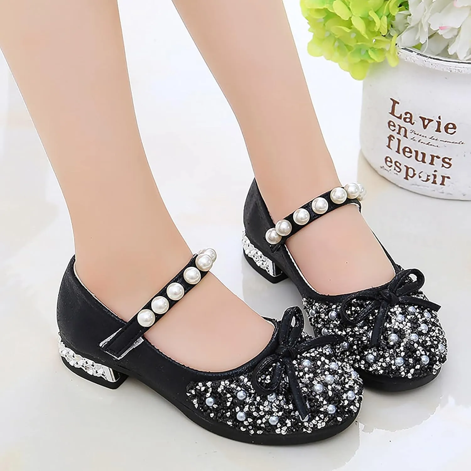 Baby Girls Beaded Sequins Sandals Cap Toe Ankle Strap Pearl Wedding Shoes Toddler Lightweight Comfy Summer Dress Shoes