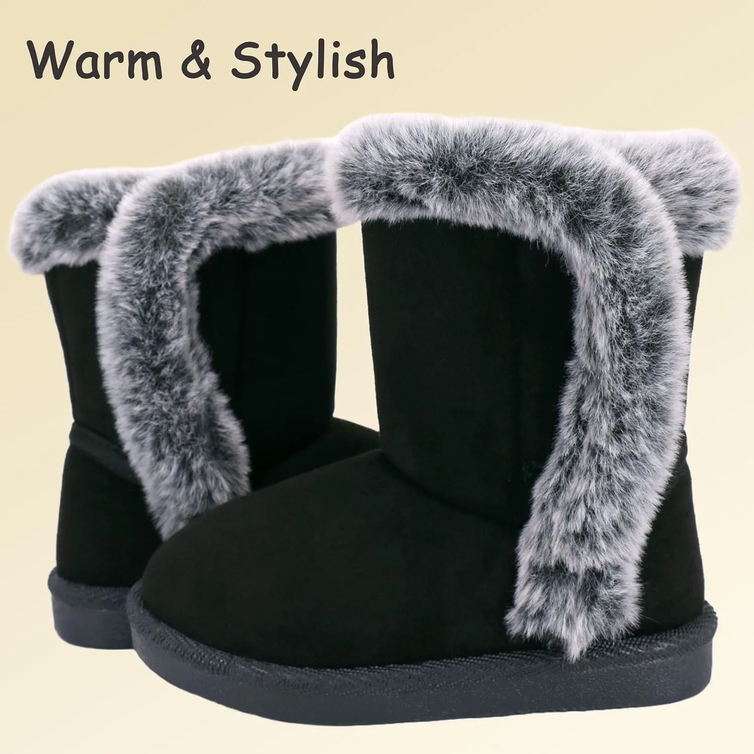 Baby Girls Winter Boots Toddler Kid Fashion Fur Lined Lightweight Warm Snow Boots for Everyday Wear