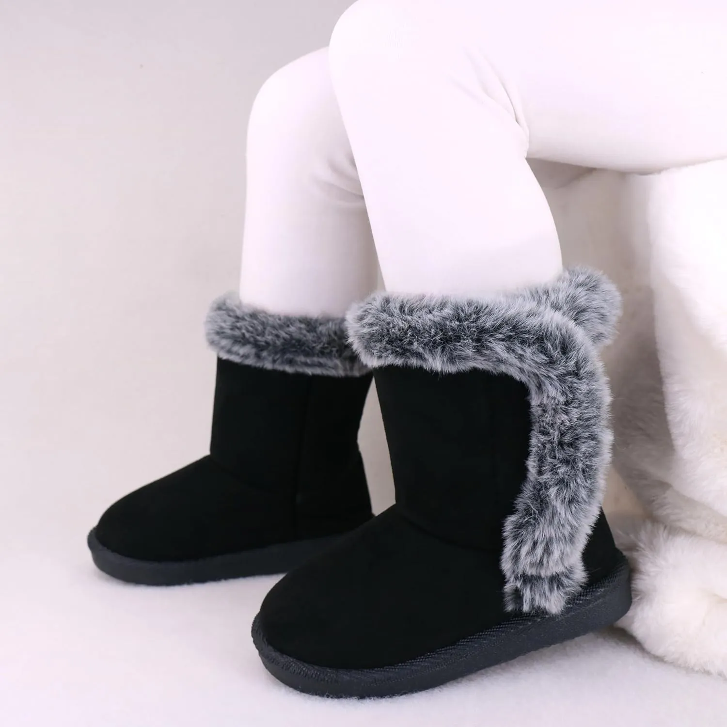 Baby Girls Winter Boots Toddler Kid Fashion Fur Lined Lightweight Warm Snow Boots for Everyday Wear