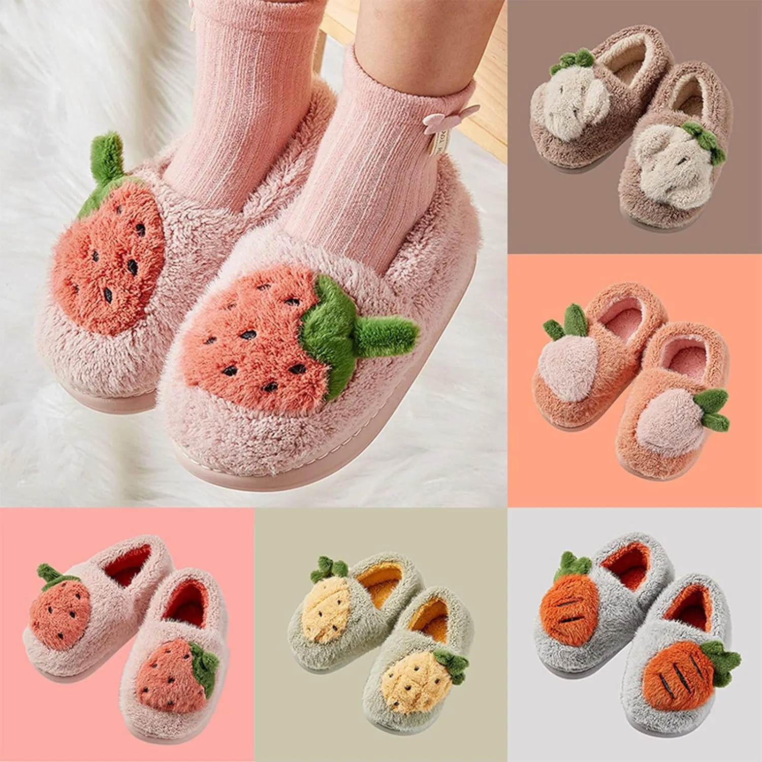 Bedroom Slippers for Kids Strawberry Plush Girls Boys Slippers Memory Foam Comfy House Slippers Toddler Boot Slippers
