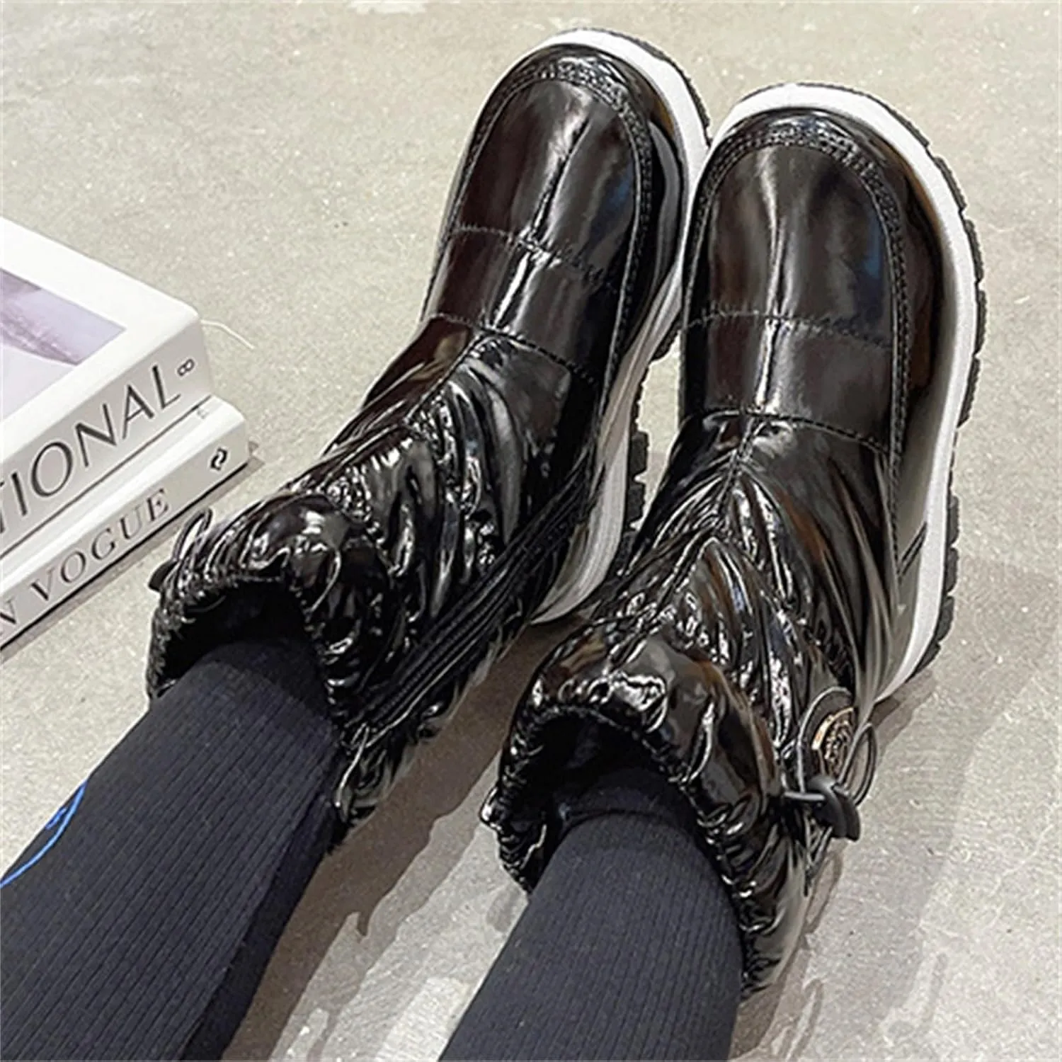 Big Kids Fashion Snow Boots Flat Thick aterproof Shoes Winter Childrens Boys Mid Length Comfy Booties Padded Chunky