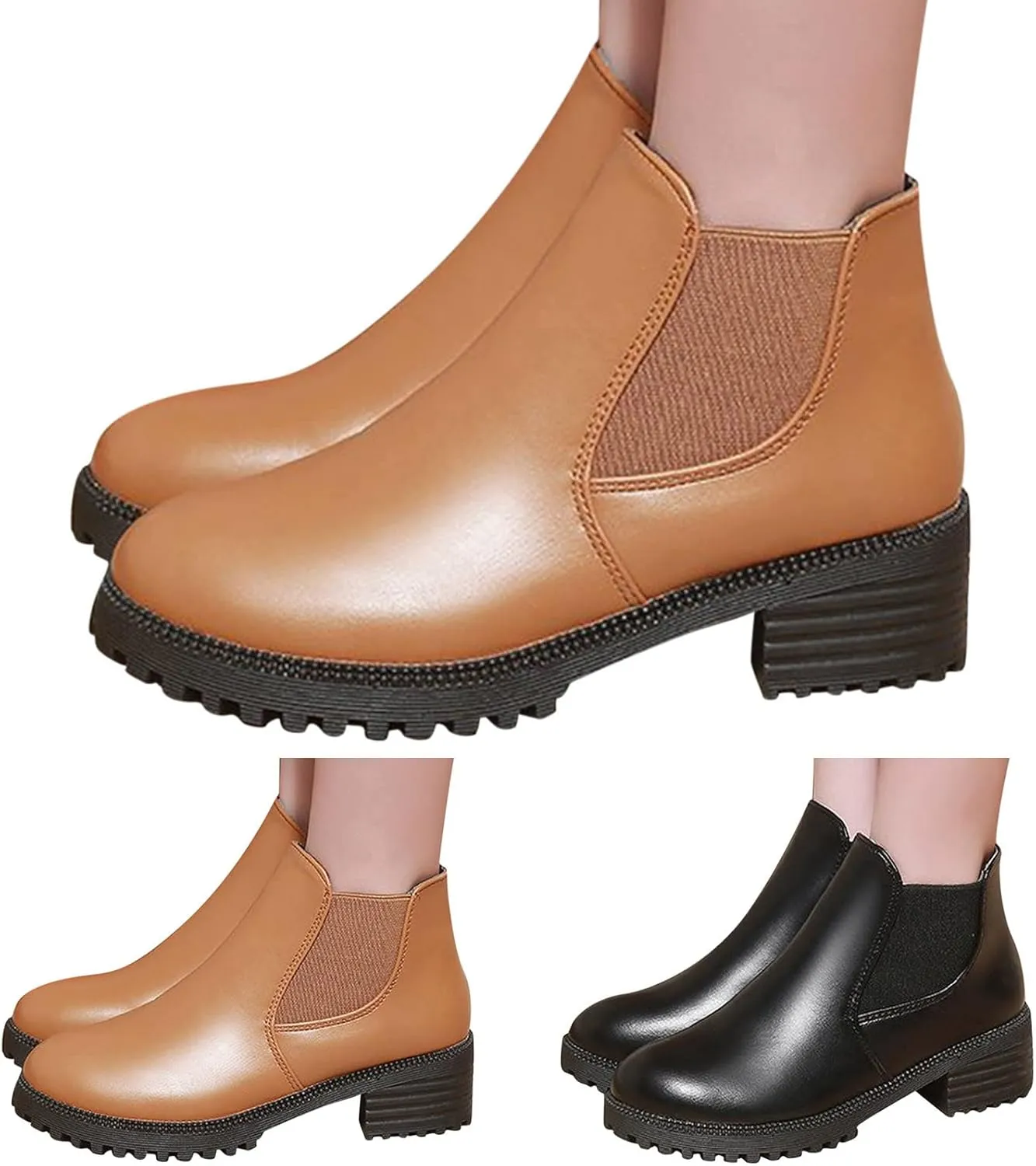 Black Cowboy Boots for Women Ankle Booties for Women 2024 Comfortable Barefoot Boots Women Wedge Bootie for Women Dressy Non Slip Slip On Pump Closed Toe Stacked Heel