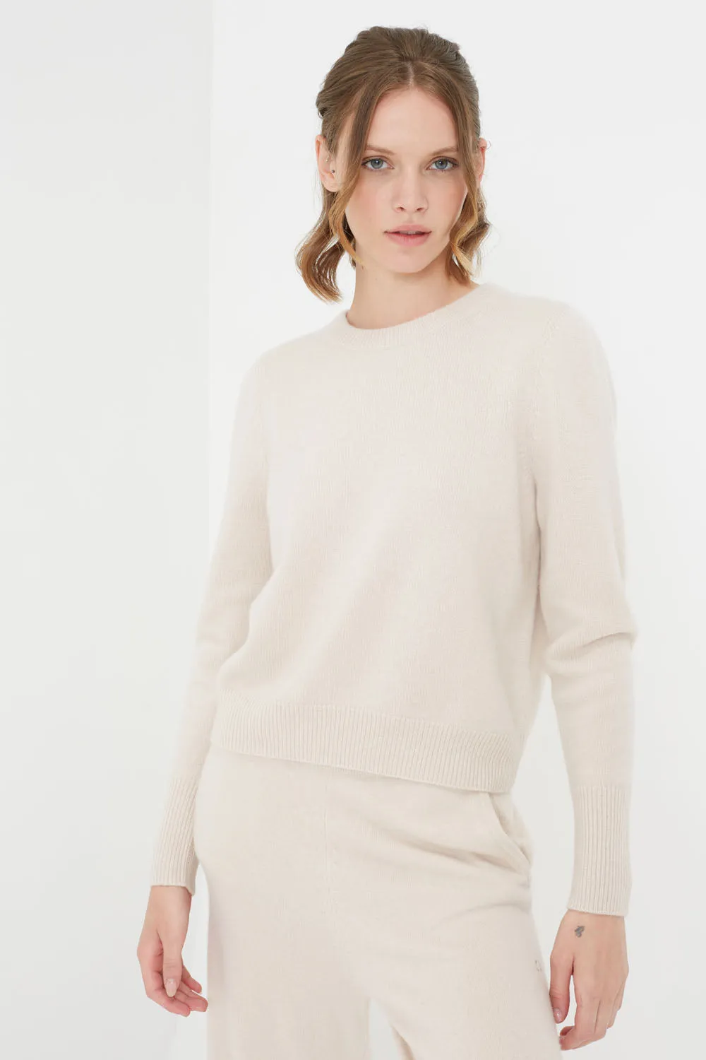 Bone Pure Cashmere Cropped Sweater