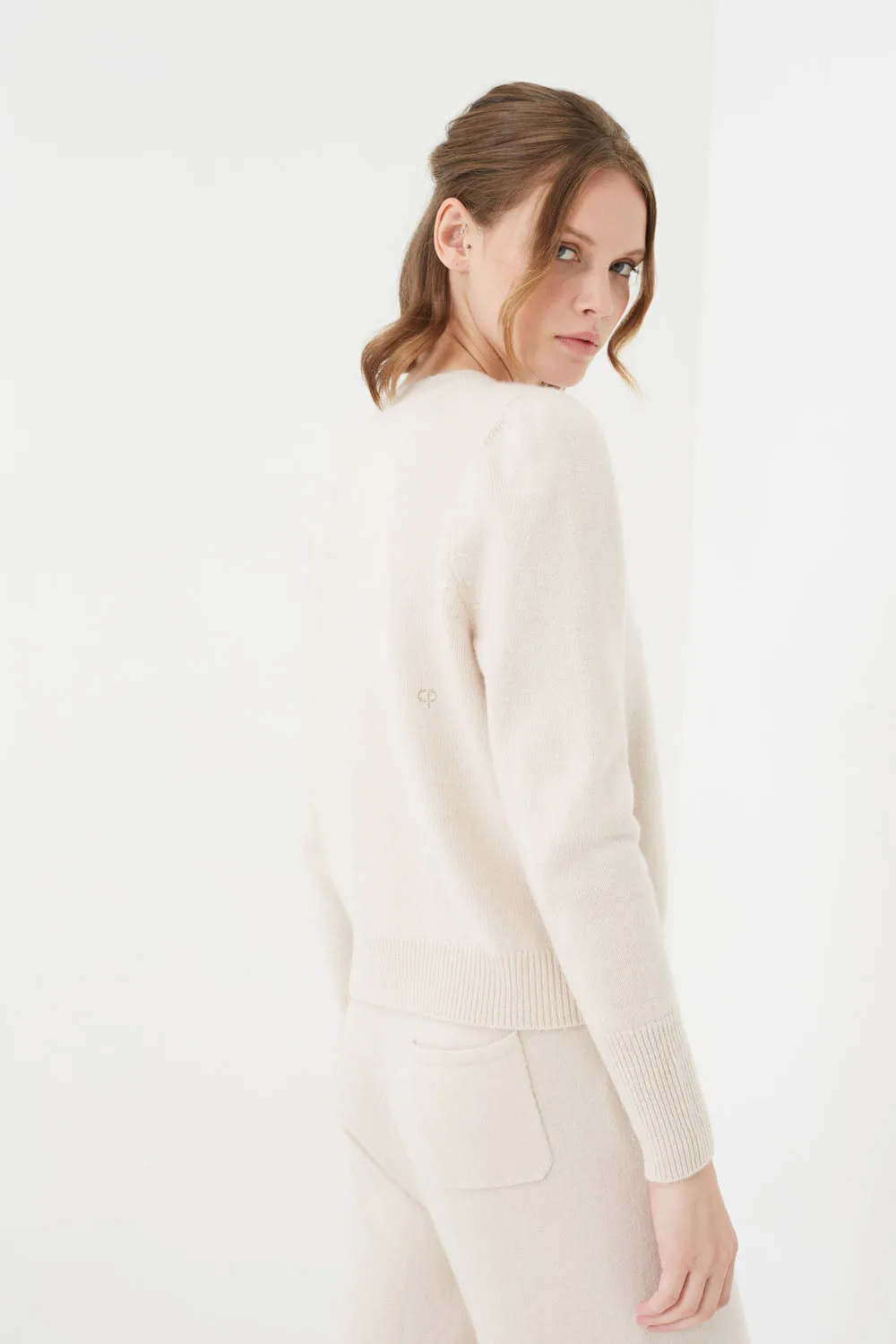 Bone Pure Cashmere Cropped Sweater
