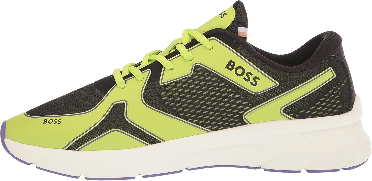 BOSS Men's Running Style Mix Materal Sneakers with Embossed Logo