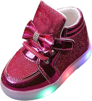 Bow Sequins Glitter Sneakers for Toddler Baby Infant Open Toe Light Up First Walking Shoes Spring Casual Comfy Soft