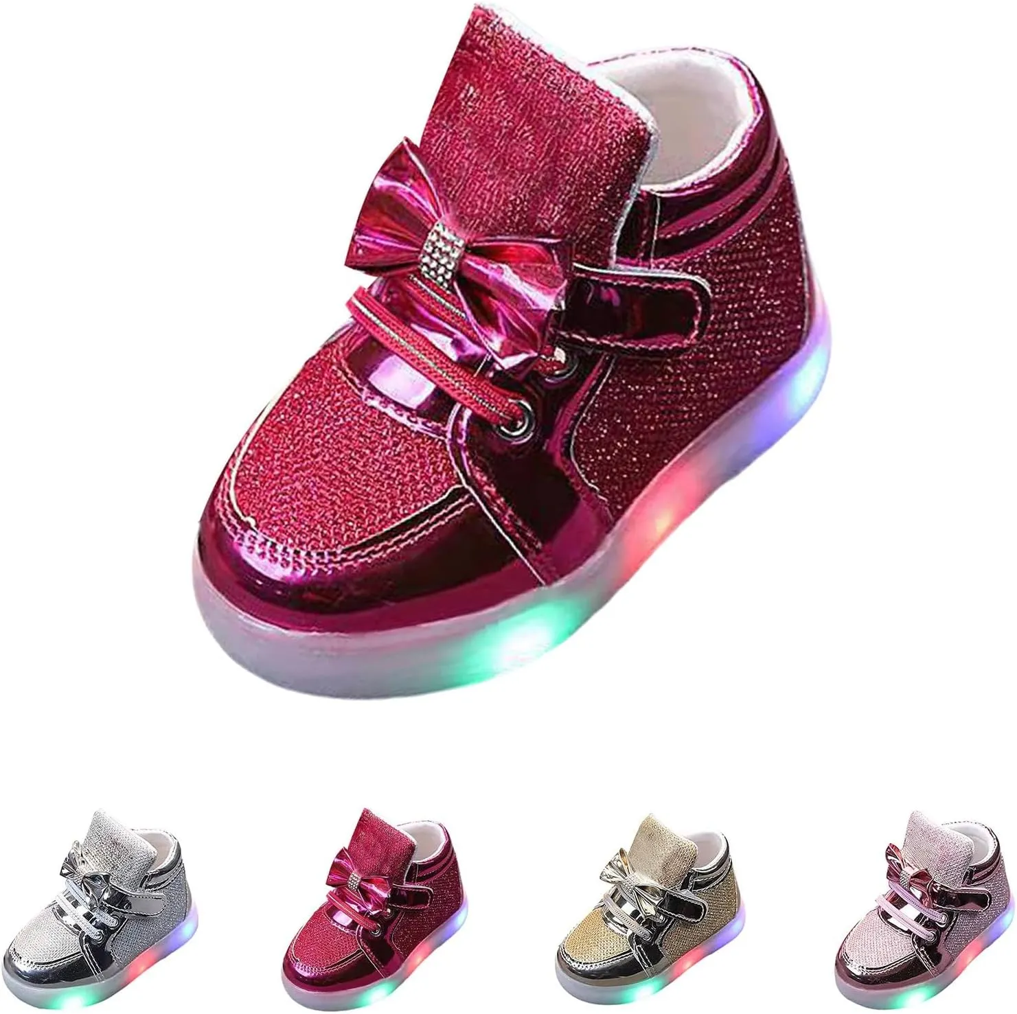 Bow Sequins Glitter Sneakers for Toddler Baby Infant Open Toe Light Up First Walking Shoes Spring Casual Comfy Soft