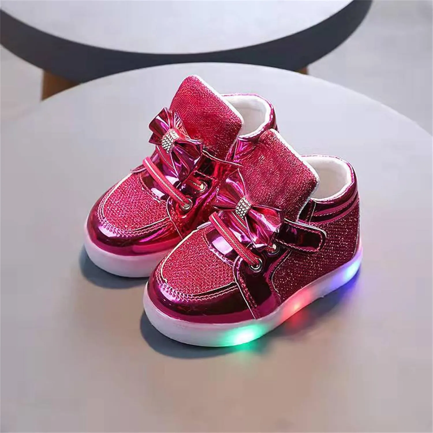 Bow Sequins Glitter Sneakers for Toddler Baby Infant Open Toe Light Up First Walking Shoes Spring Casual Comfy Soft