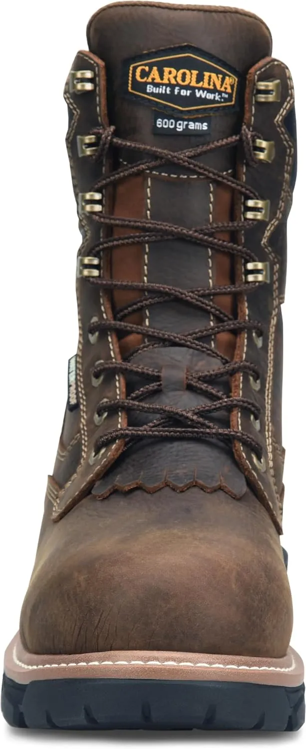 Carolina Cardinal 8" 600G Insulated Waterproof Composite Toe Work Boot for Men - Dark Coffee Leather, Slip Resistant