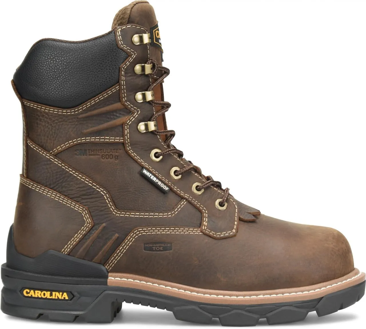 Carolina Cardinal 8" 600G Insulated Waterproof Composite Toe Work Boot for Men - Dark Coffee Leather, Slip Resistant