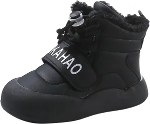 Chunky Sole Fashion Snow Booties For Kids Boys Girls Childrens Cotton Fuzzy Shoes Outdoor Comfy Warm Black Light Boots