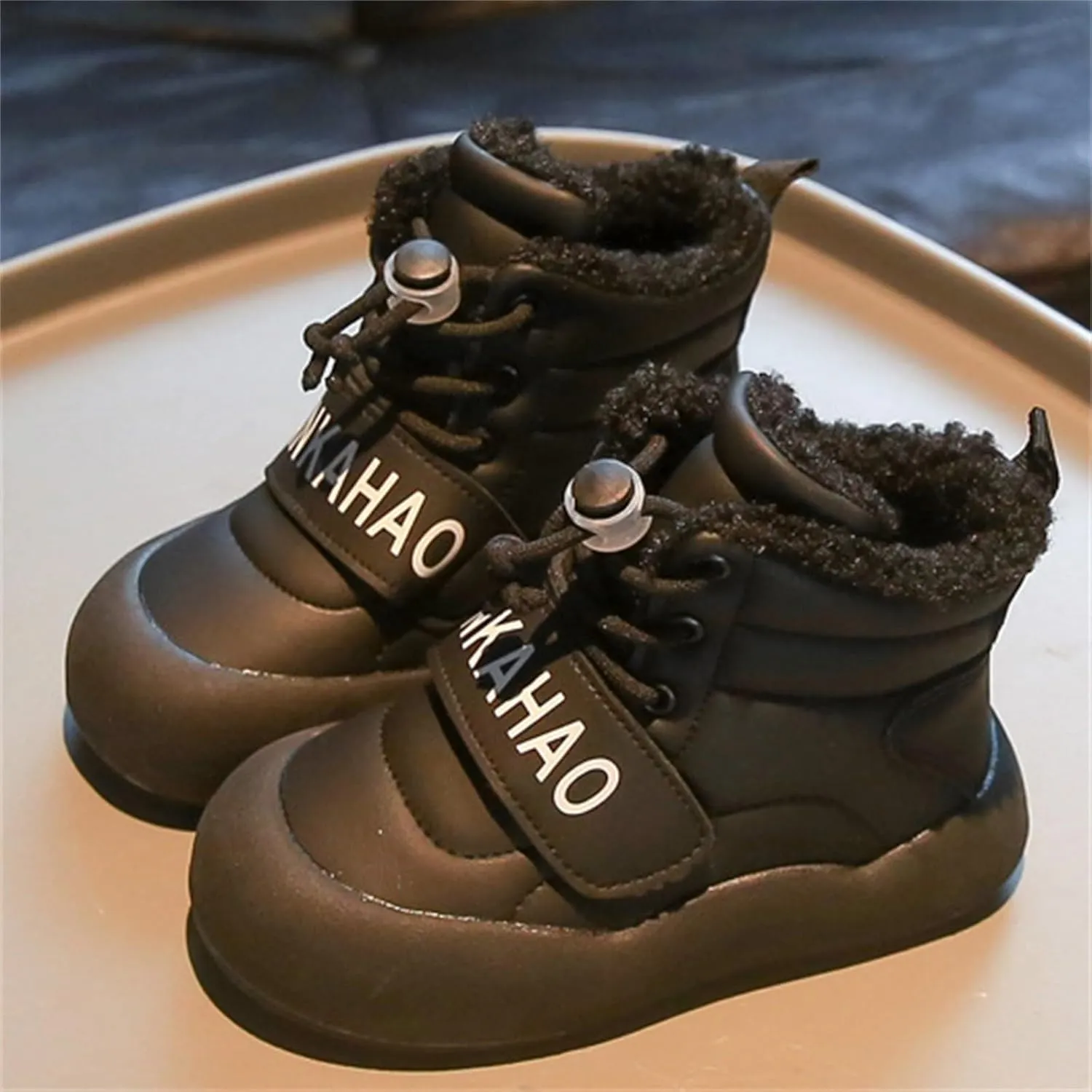 Chunky Sole Fashion Snow Booties For Kids Boys Girls Childrens Cotton Fuzzy Shoes Outdoor Comfy Warm Black Light Boots