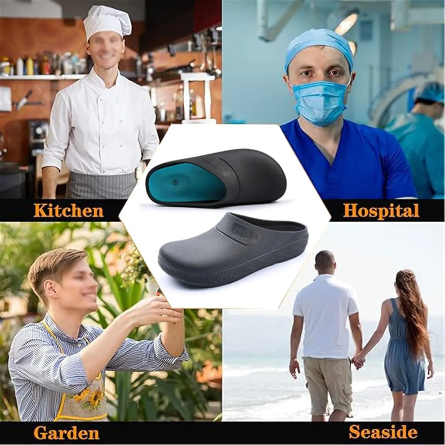 Comfortable Non Slip Chef Work Shoes, Slip on Food Service Kitchen Waterproof Oil Resistant Chef Restaurant Shoes for Men, Durable and Comfortable Breathable Sandals, for Garden, Nurse