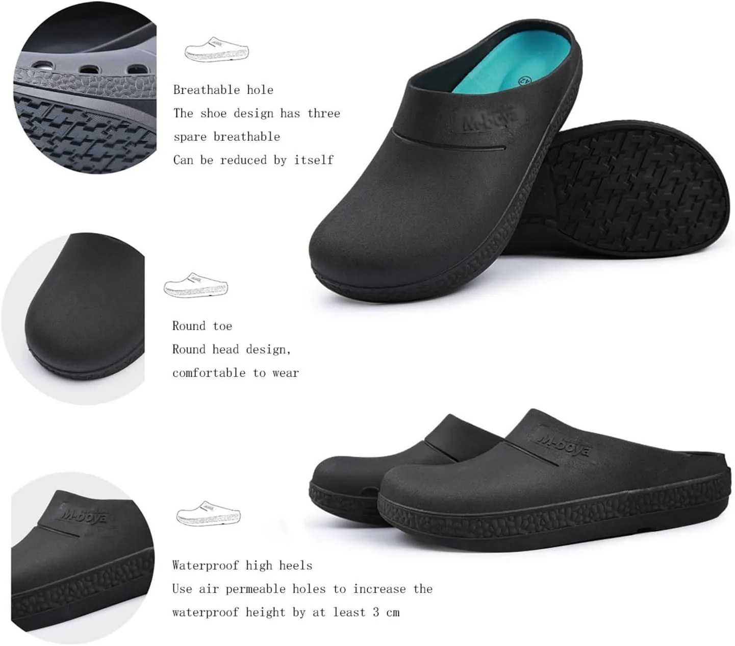 Comfortable Non Slip Chef Work Shoes, Slip on Food Service Kitchen Waterproof Oil Resistant Chef Restaurant Shoes for Men, Durable and Comfortable Breathable Sandals, for Garden, Nurse