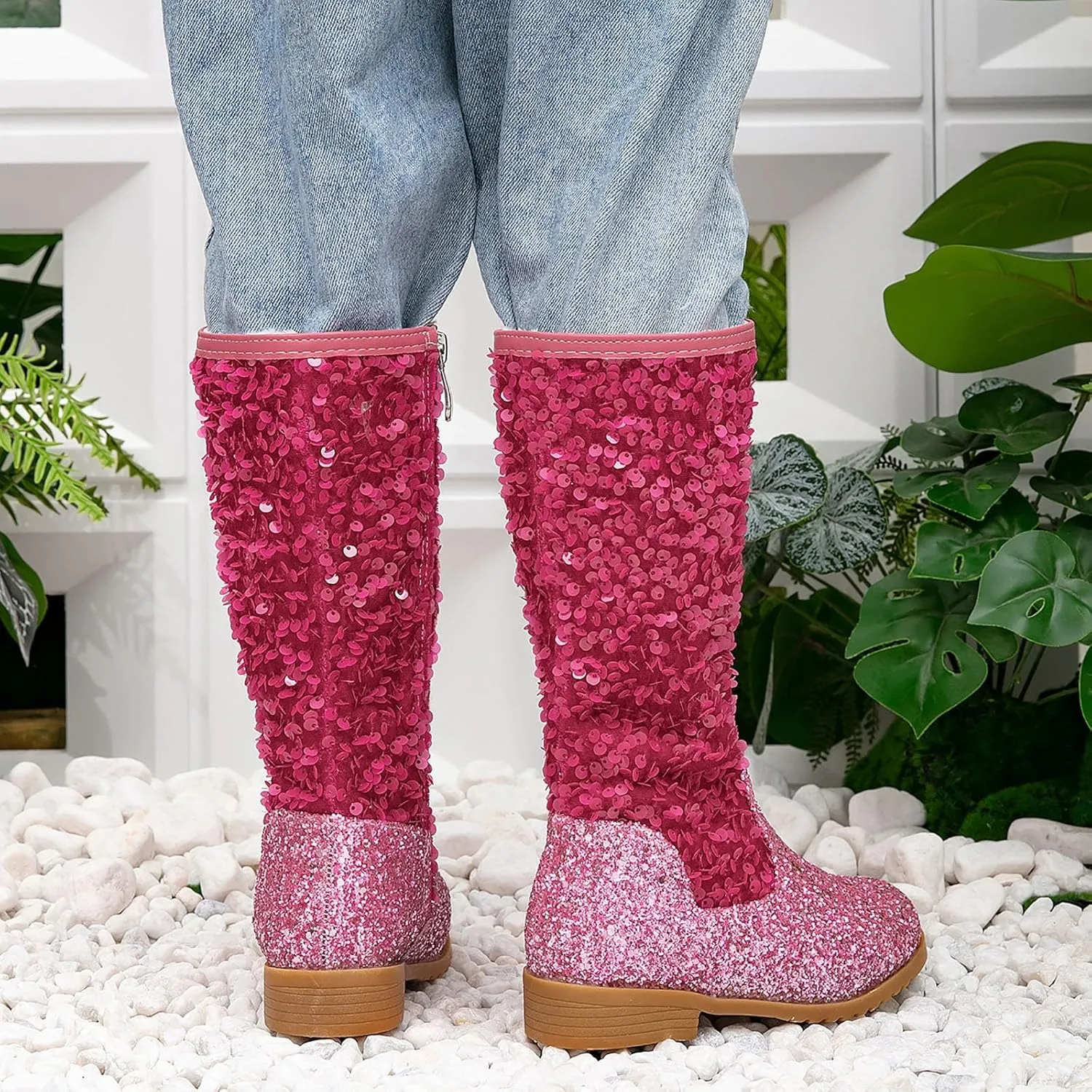 Cowgirl Boots for Girls Kids Toddler Glitter Western Cowboy Boots Zipper Color Block Sparkly Sequins Riding Shoes