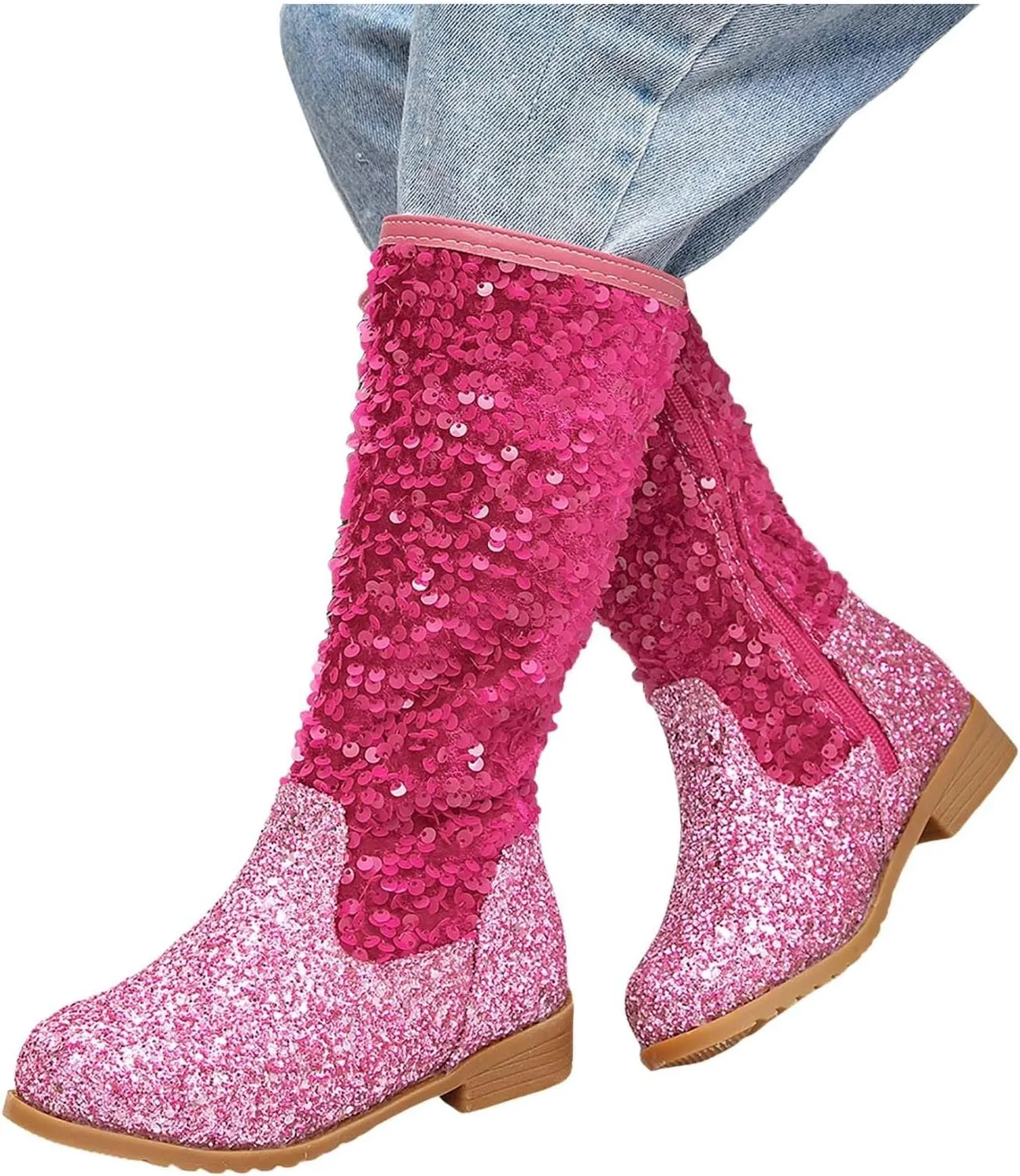 Cowgirl Boots for Girls Kids Toddler Glitter Western Cowboy Boots Zipper Color Block Sparkly Sequins Riding Shoes