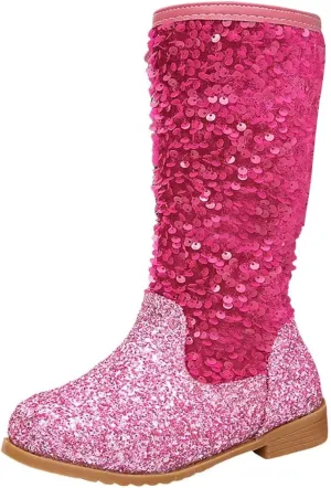 Cowgirl Boots for Girls Kids Toddler Glitter Western Cowboy Boots Zipper Color Block Sparkly Sequins Riding Shoes