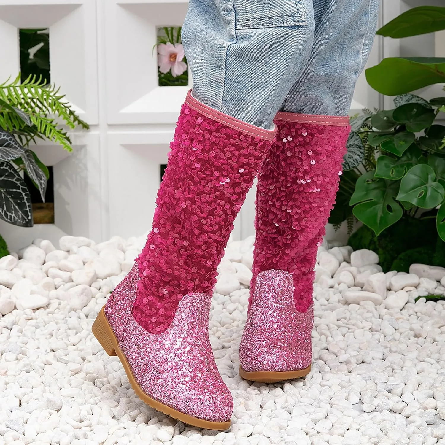 Cowgirl Boots for Girls Kids Toddler Glitter Western Cowboy Boots Zipper Color Block Sparkly Sequins Riding Shoes