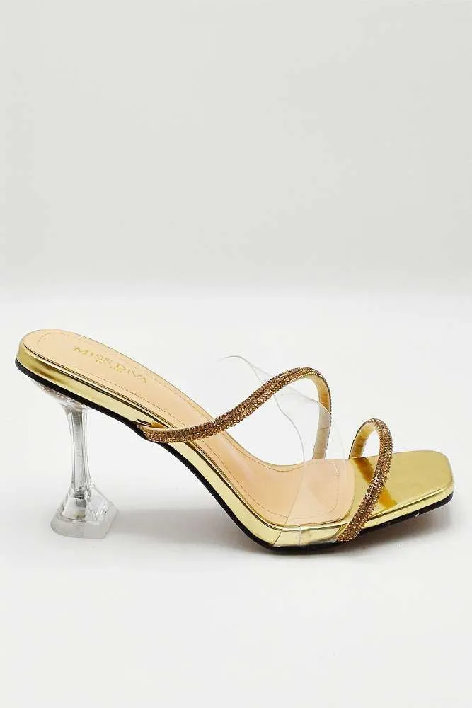 Croix Perspex and Diamante Square-toe Mule in Gold