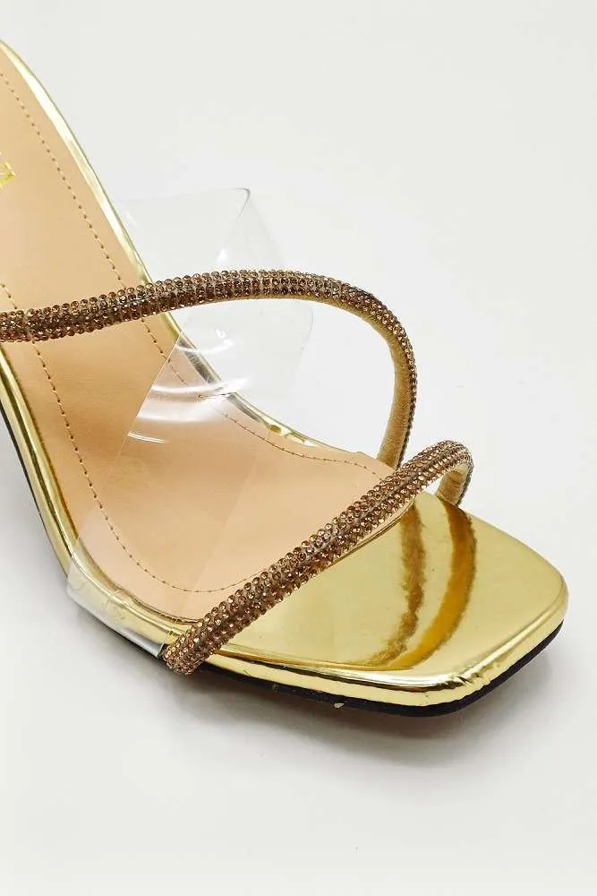Croix Perspex and Diamante Square-toe Mule in Gold