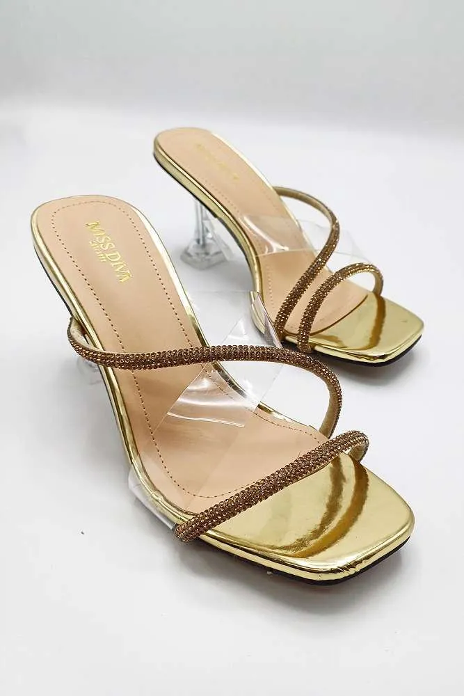 Croix Perspex and Diamante Square-toe Mule in Gold