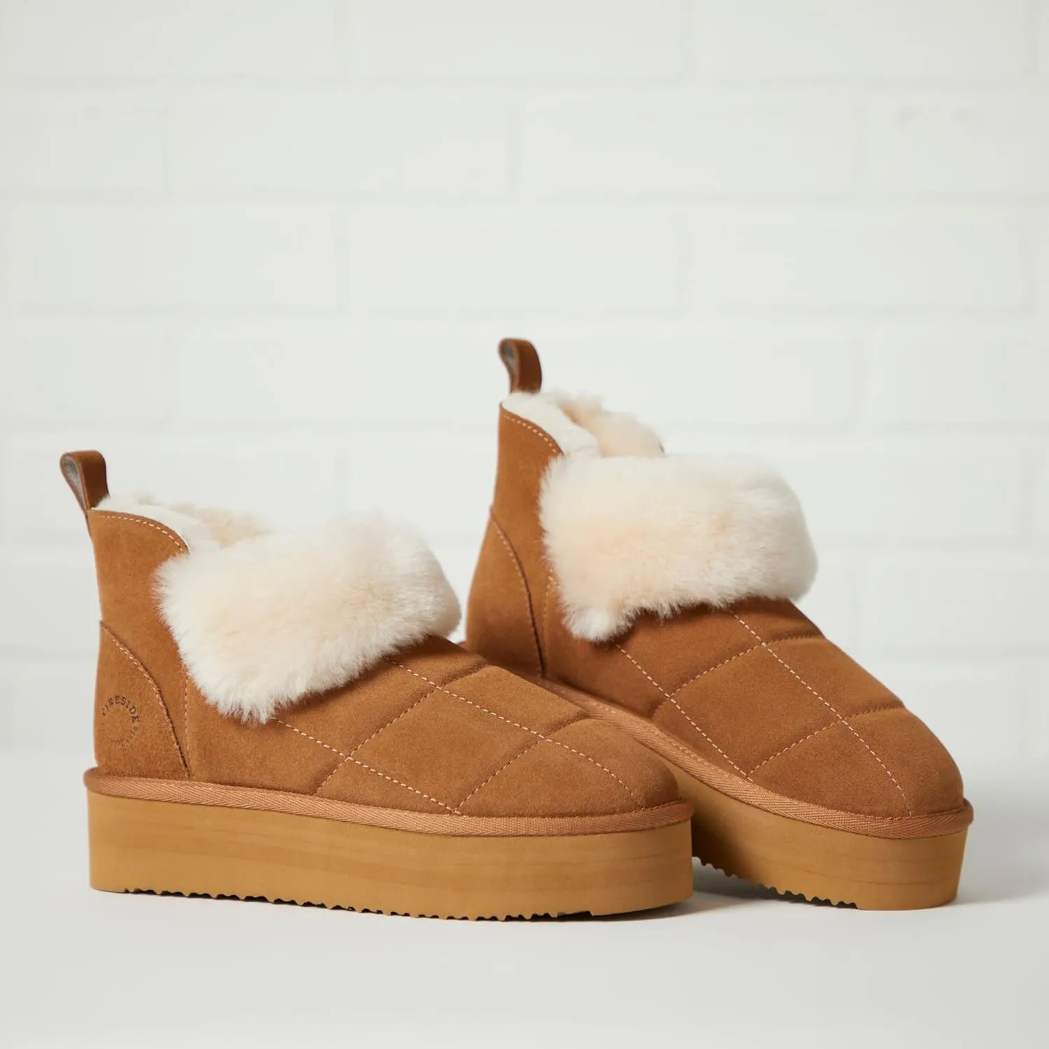 Dearfoams Women's Bootie Bayswater Comfy Indoor Outdoor Shearling Platform Slipper Ankle Boot