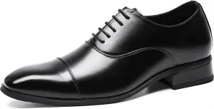 Dress Formal Shoes for Men Lace Up Cap Toe Black Burnished Toe Vegan Leather Block Heel Low Top Slip Resistant Business (Color : Black, Size : 8)