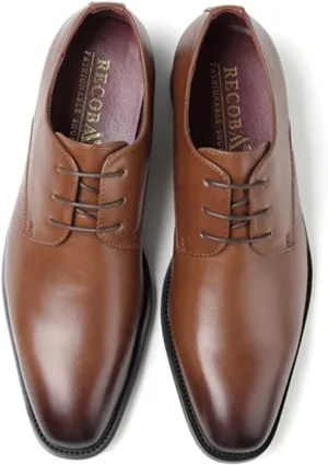 Dress Oxford for Men Lace Up Derby Shoes Black Burnished Toe Vegan Leather Rubber Sole Block Heel Slip Resistant Classic