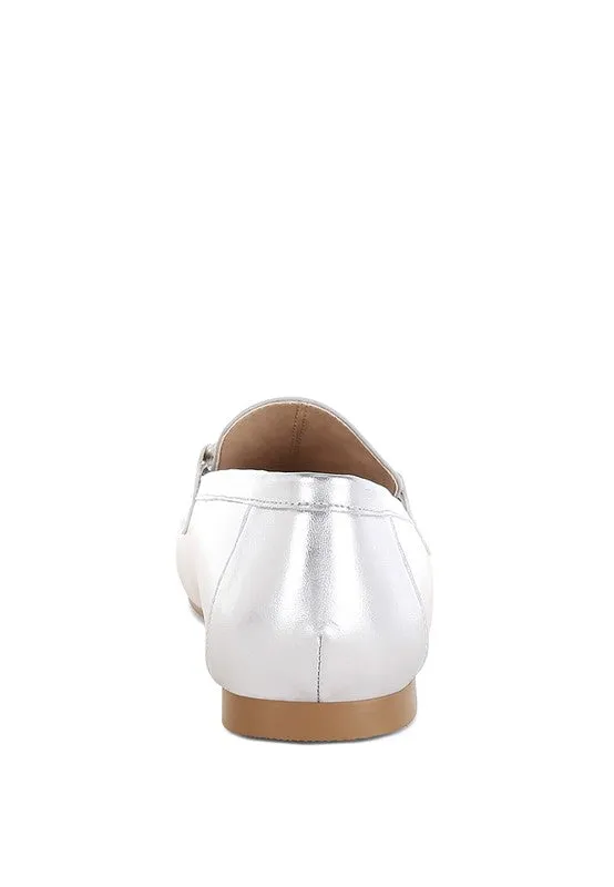 Estafa Horsebit & Studs Metallic Pleather Loafers for Women
