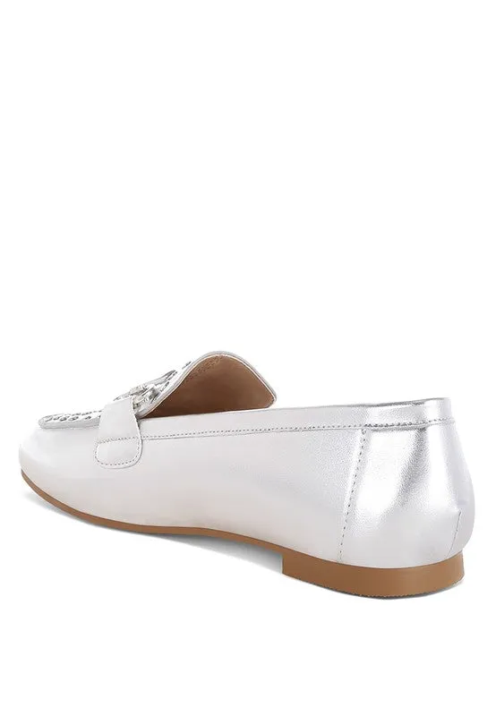 Estafa Horsebit & Studs Metallic Pleather Loafers for Women
