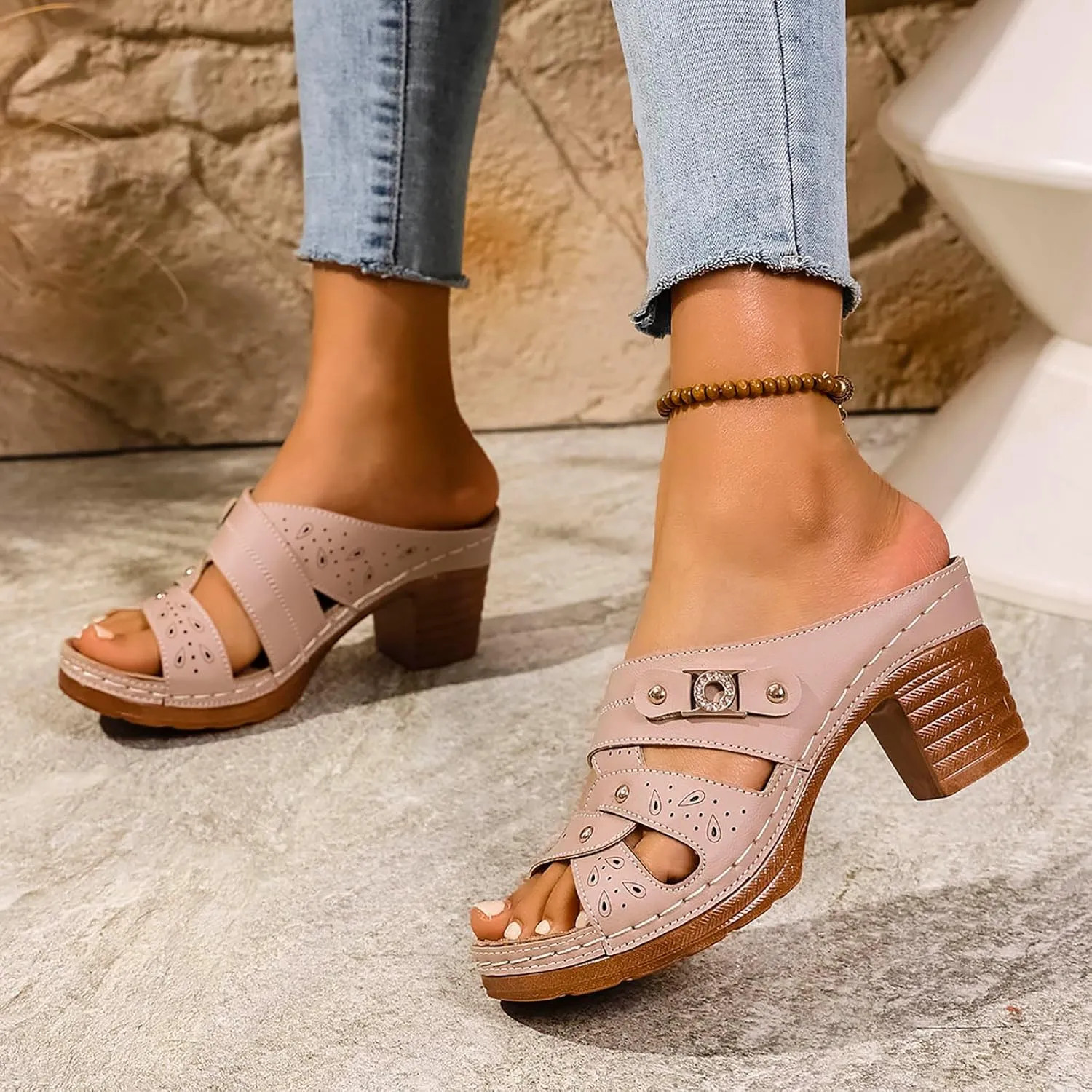 Fashion Low Heel Sandals for Women Fashion Wedding Party Evening Prom Pump Low Block Chunky Bridesmaid Shoes