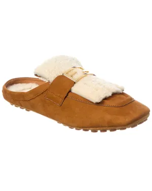 FENDI Baguette Suede & Shearling Mule