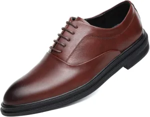 Formal Shoes Dress Oxford for Men Lace Up Round Burnished Toe Vegan Leather Slip Resistant Block Heel Anti-Slip Low Top Non Slip Classic (Color : Brown, Size : 8.5)
