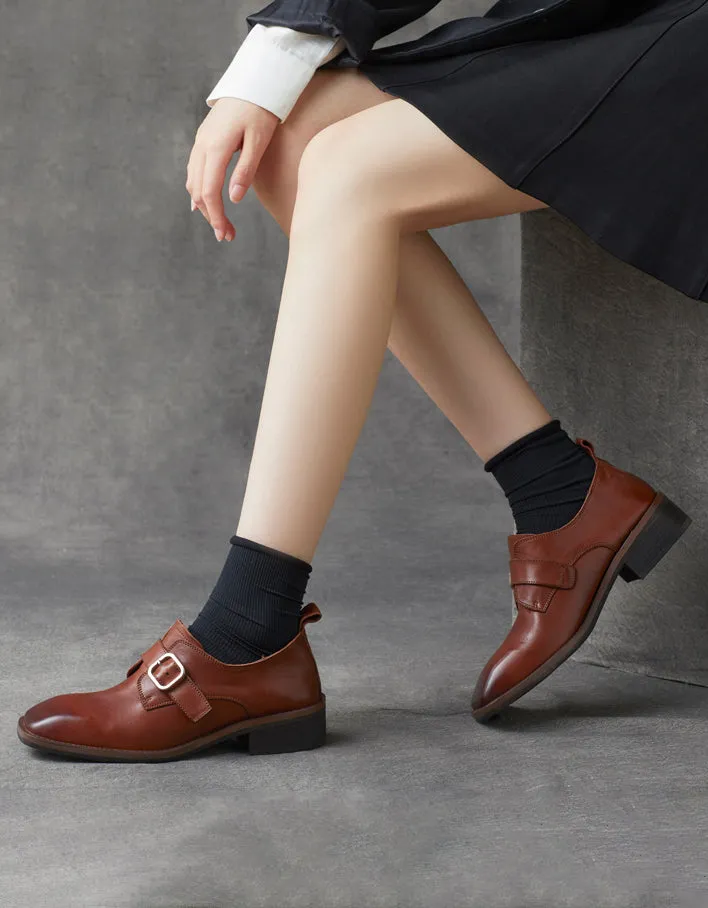 Genuine Leather Square Head British Style Monkstrap Oxfords