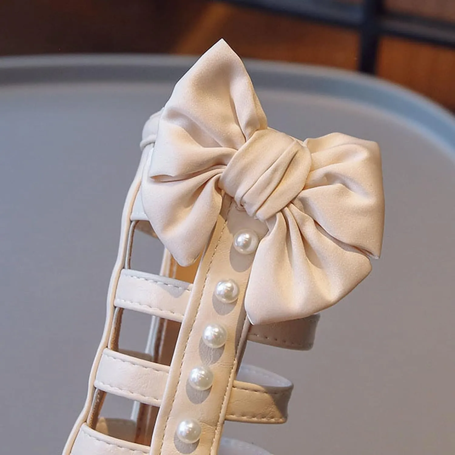 Girls High Top Strapped Sandals with Side Zipper Open Toe Lightweight Summer Flat Trendy Shoes with Pearl and Bow
