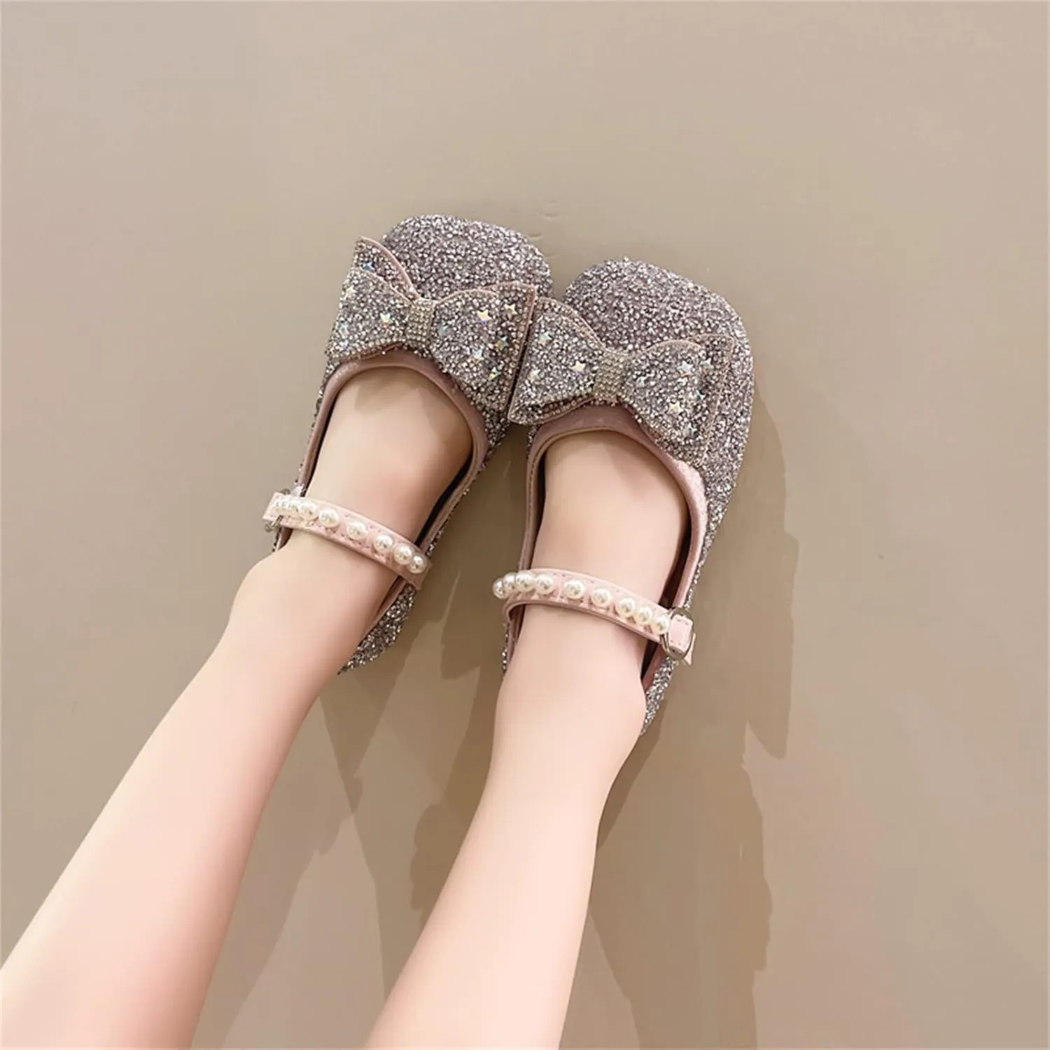 Girls Kids Dress Sandals Sequins Pearl Bow Closed Toe Princess Shoes Summer ow Heels Casual Strap Slipper Fashion Comfy