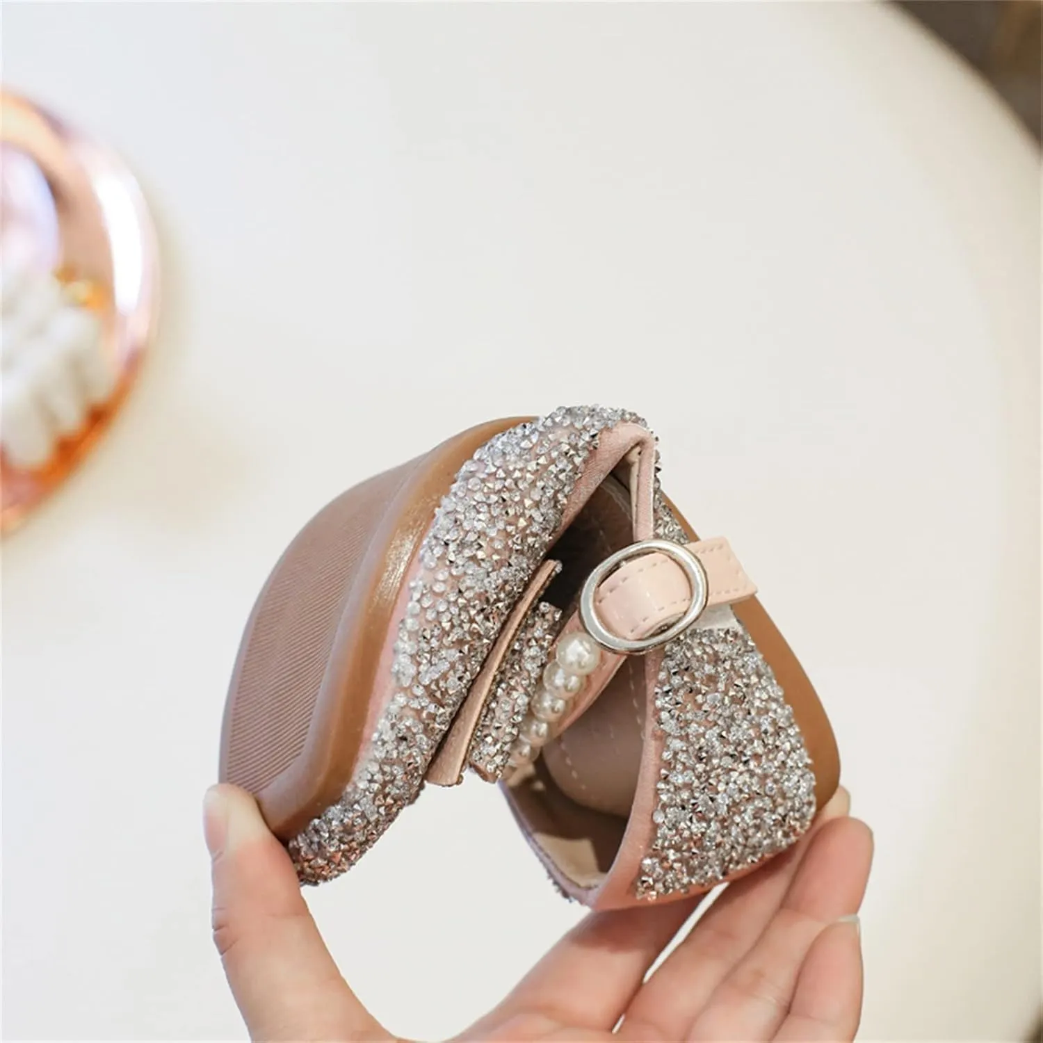 Girls Kids Dress Sandals Sequins Pearl Bow Closed Toe Princess Shoes Summer ow Heels Casual Strap Slipper Fashion Comfy